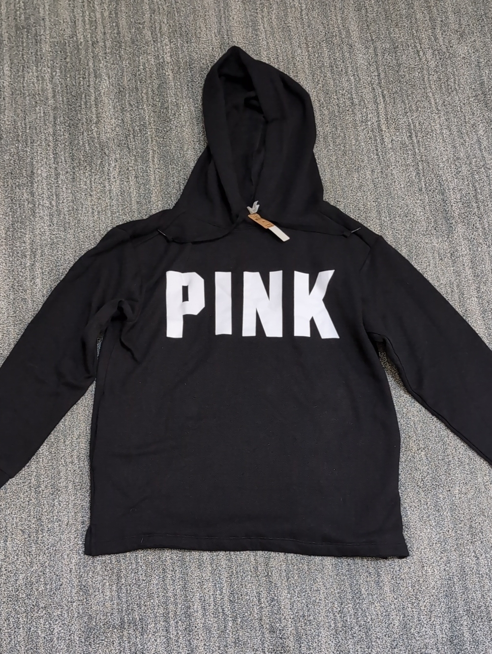 NWT PINK Victoria's Secret Black Hoodie with White Label Medium